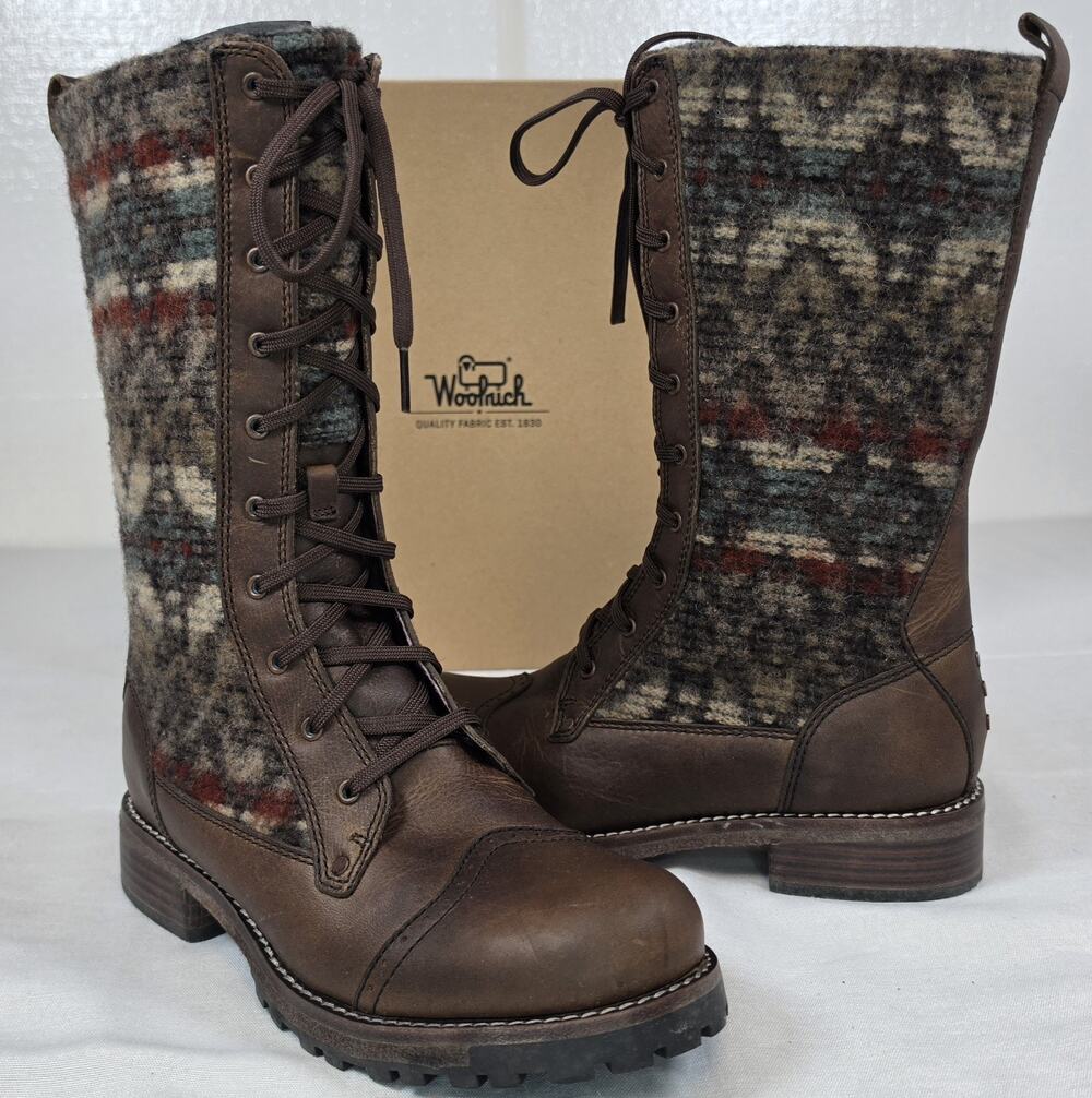 Woolrich Santa Fe Blanket Wool Boots Women’s 8 Brown Leather Lace Up Zip Chicory